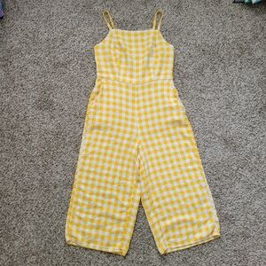 Old Navy Jumpsuit Yellow White Plaid Gingham Linen Cami Sleeveless Size Small
